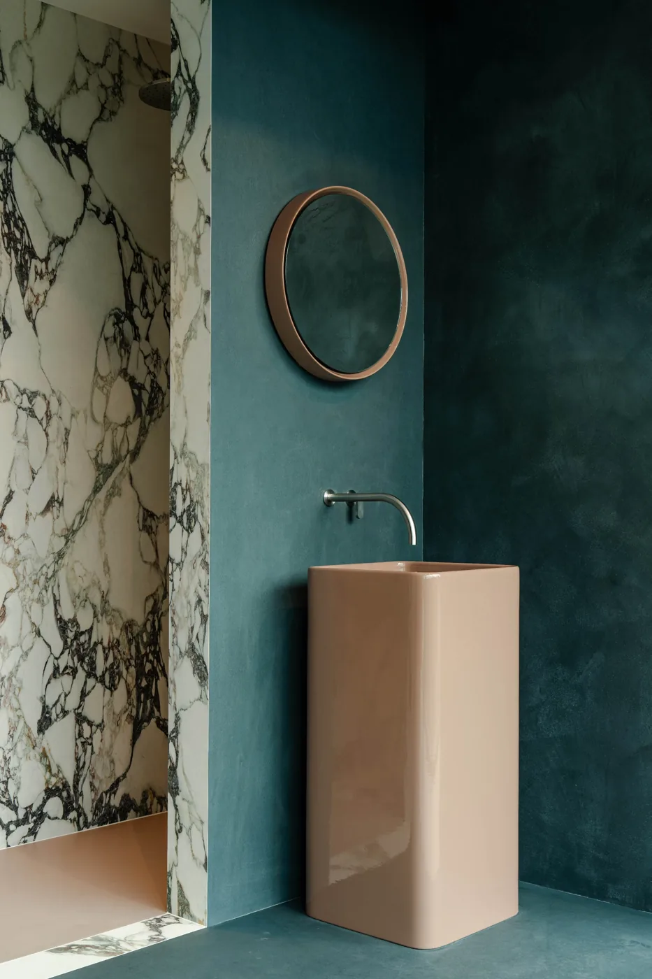 Marble and teal interior with an Odilon finish