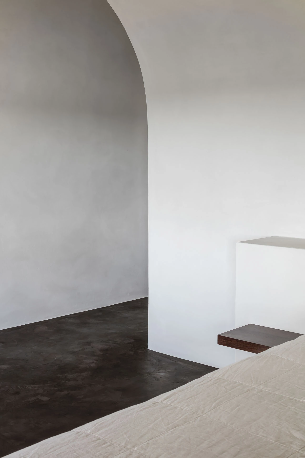 Thalostuc black stucco floor against white walls